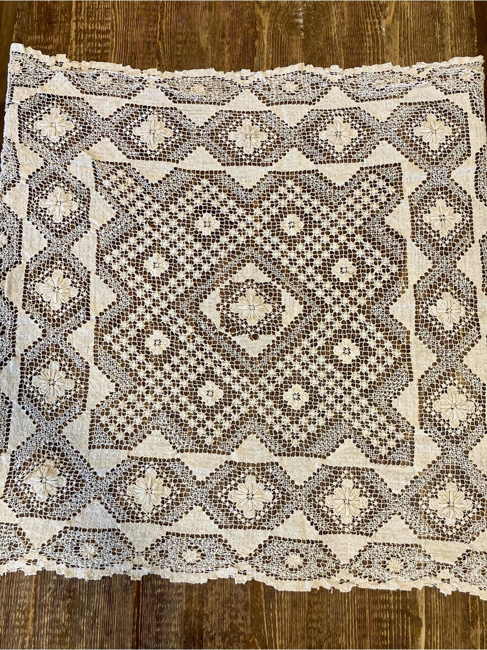 Crochet Tablecloth Square Floral Design In Cream Color - Picture 3 of 13